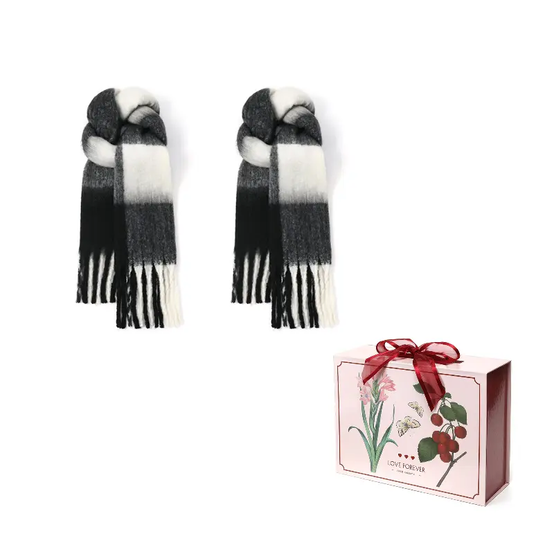 

FREE RABBITⅡ Вязаный шарф унисекс, 2 Pack (Black White Gray+Black White Gray)