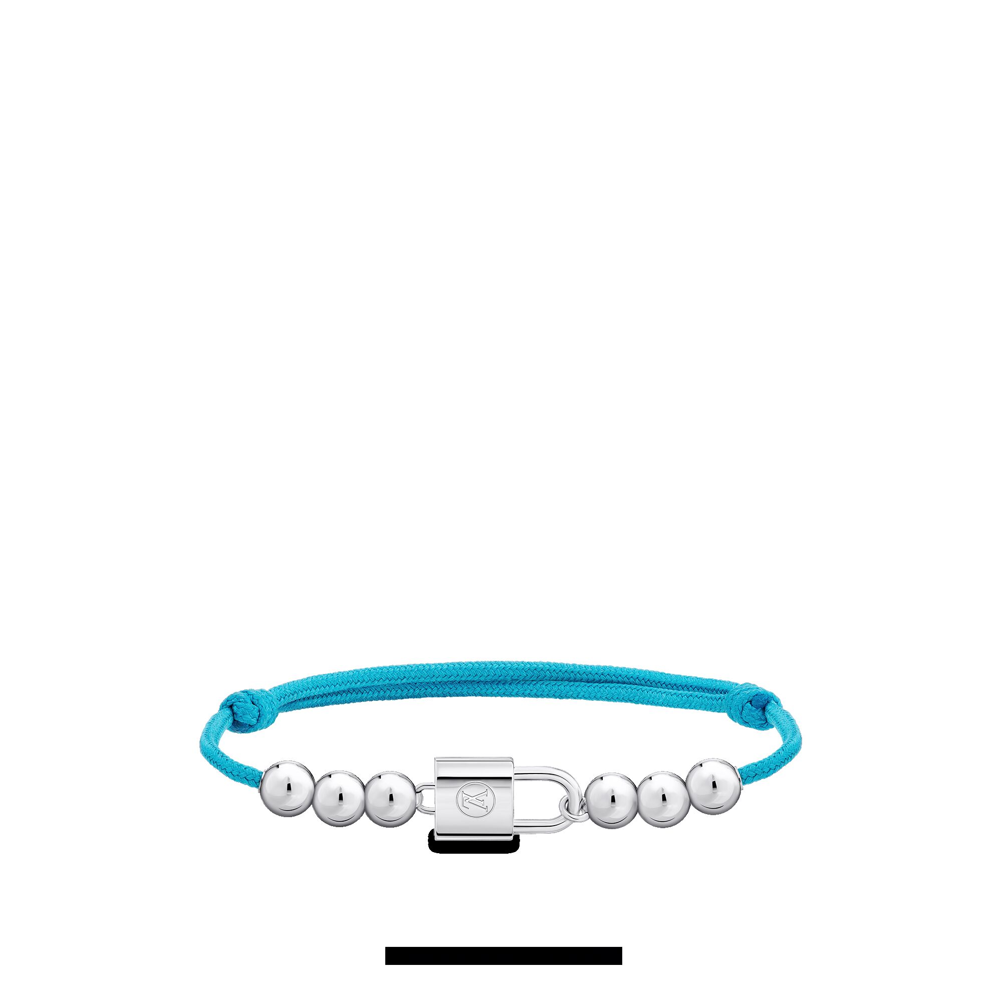 

Louis Vuitton Серебряный браслет Lockit Beads, серебристый и синий полиэстеровый шнур