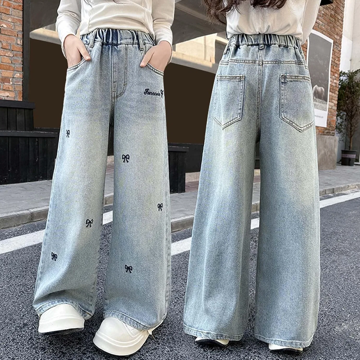 Джинсы широкие Girls' Jeans Retro Y2k Skater Cool Streetwear, синий — фото 2