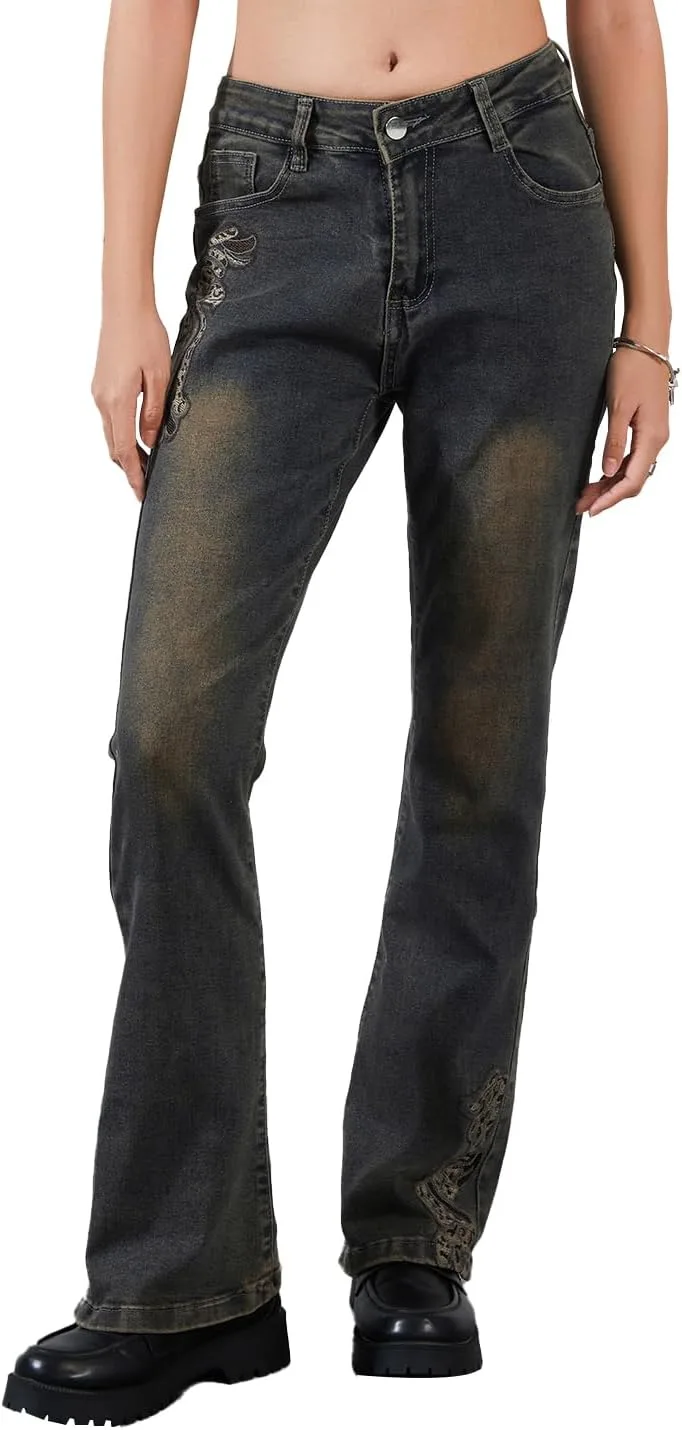 

Женские джинсы low rise расклешенные casual stretch denim Beeuthios