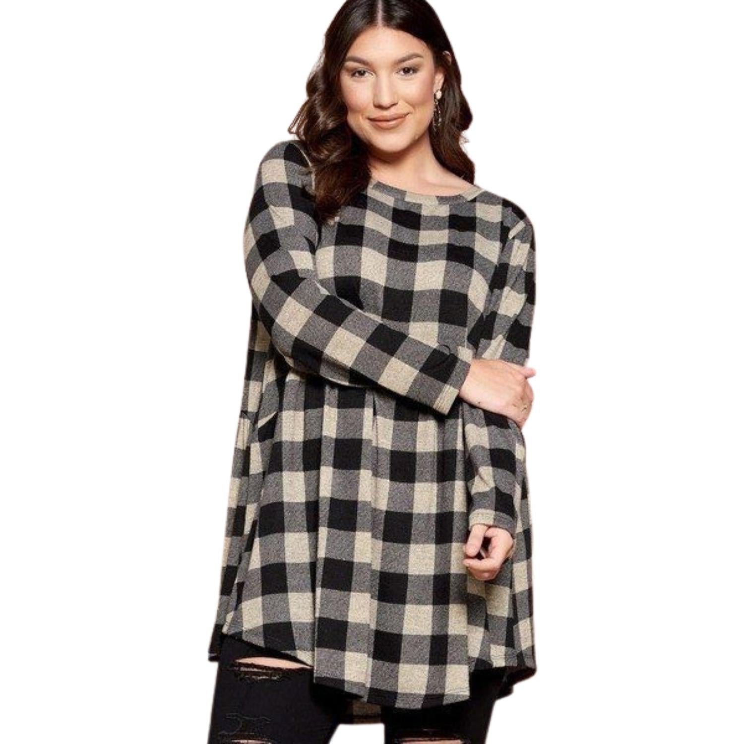 

Мягкий трикотажный топ-туника в клетку Buffalo FASHNZFAB, серый/черный