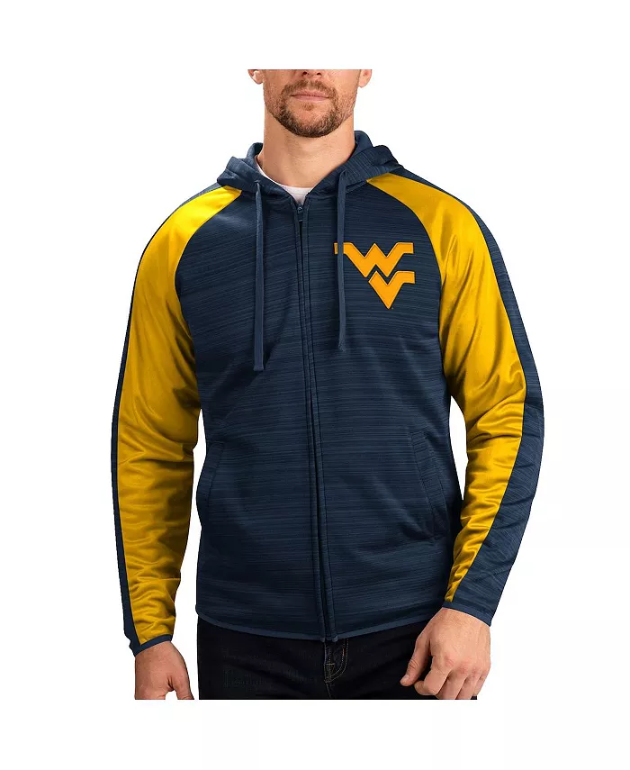 

Мужская синяя толстовка с капюшоном West Virginia Mountaineers Neutral Zone на молнии реглан G-III Sports by Carl Banks