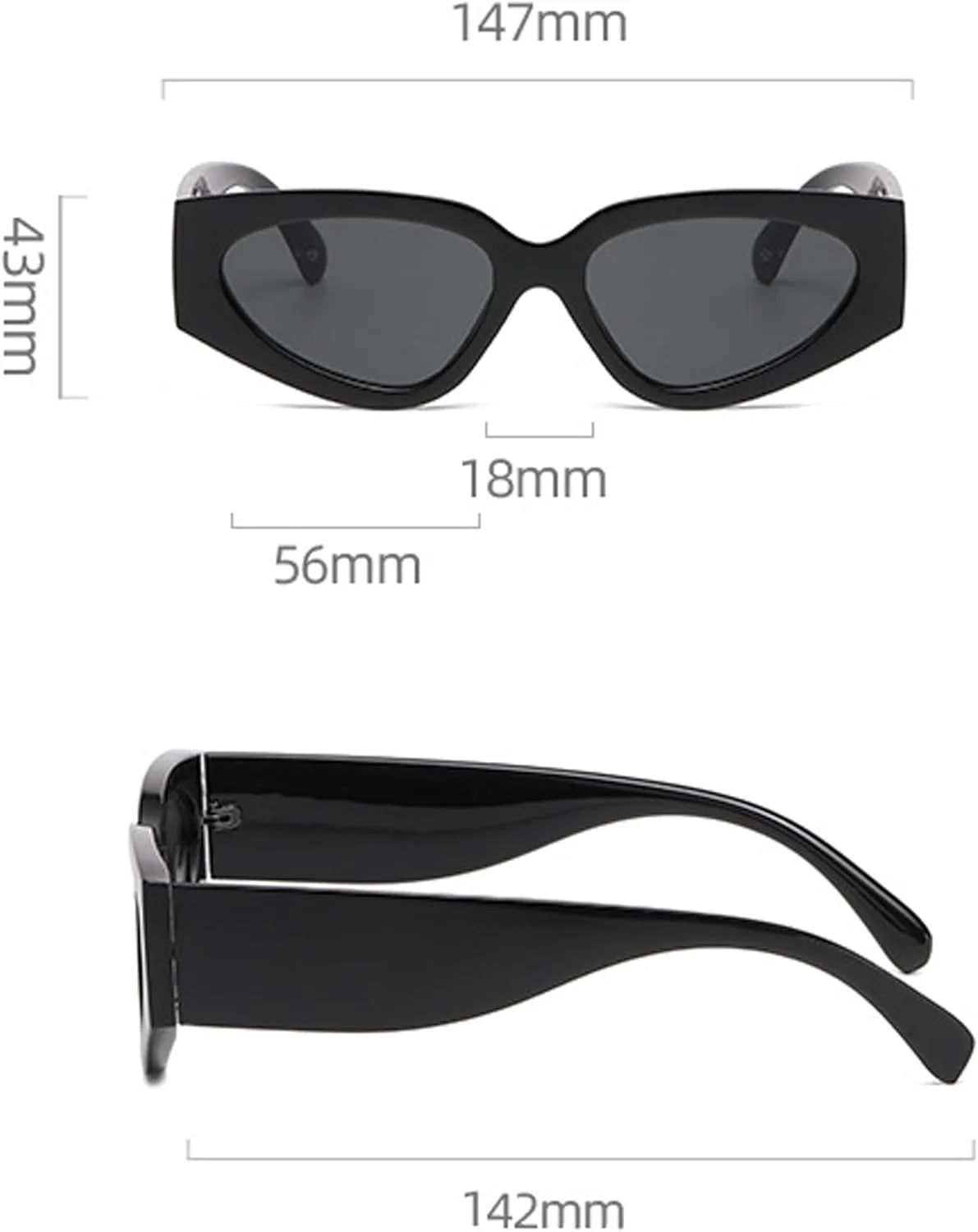 

bullabulling Винтажные солнцезащитные очки «кошачий глаз», модные квадратные очки, стильные ретро-очки для женщин, солнцезащитные очки UV400, Black/Black