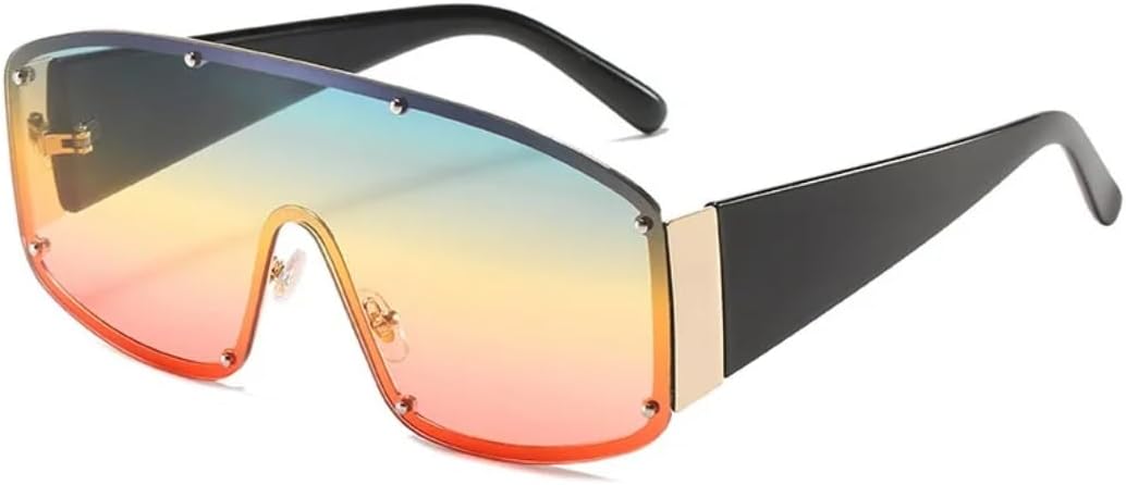 

Солнцезащитные очки для мужчин и женщин - защита UV400 - увеличенные цельные безободковые очки с заклепками для занятий спортом на открытом воздухе и вождения DSVIGF, Silver