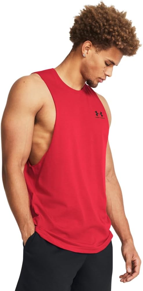 

Мужская спортивная футболка Under Armour с обрезанной левой частью груди, (600) Red/Black