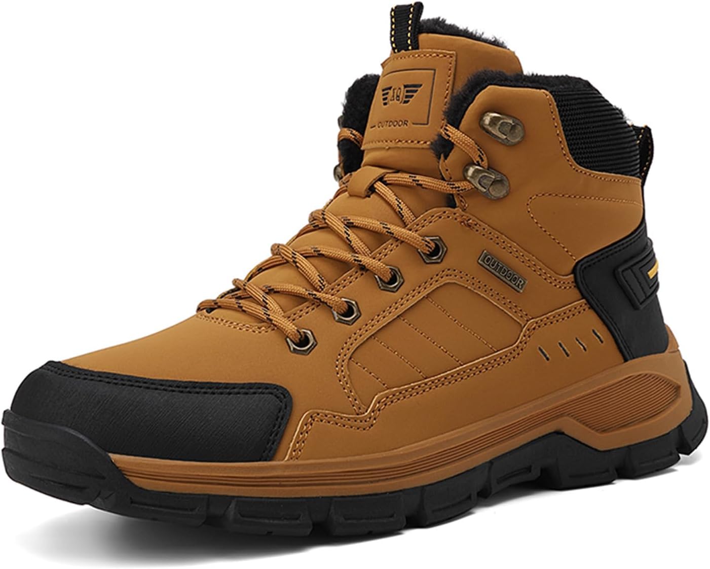 

Мужские зимние теплые походные ботинки на снег, водонепроницаемые кожаные ботинки на щиколотку для мужчин Generic, желтый