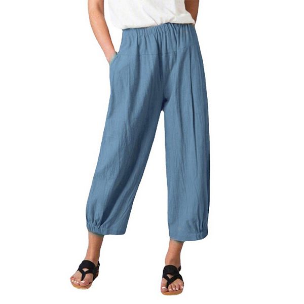

Женские широкие льняные брюки свободного кроя с карманами Kojooin, Denim Blue
