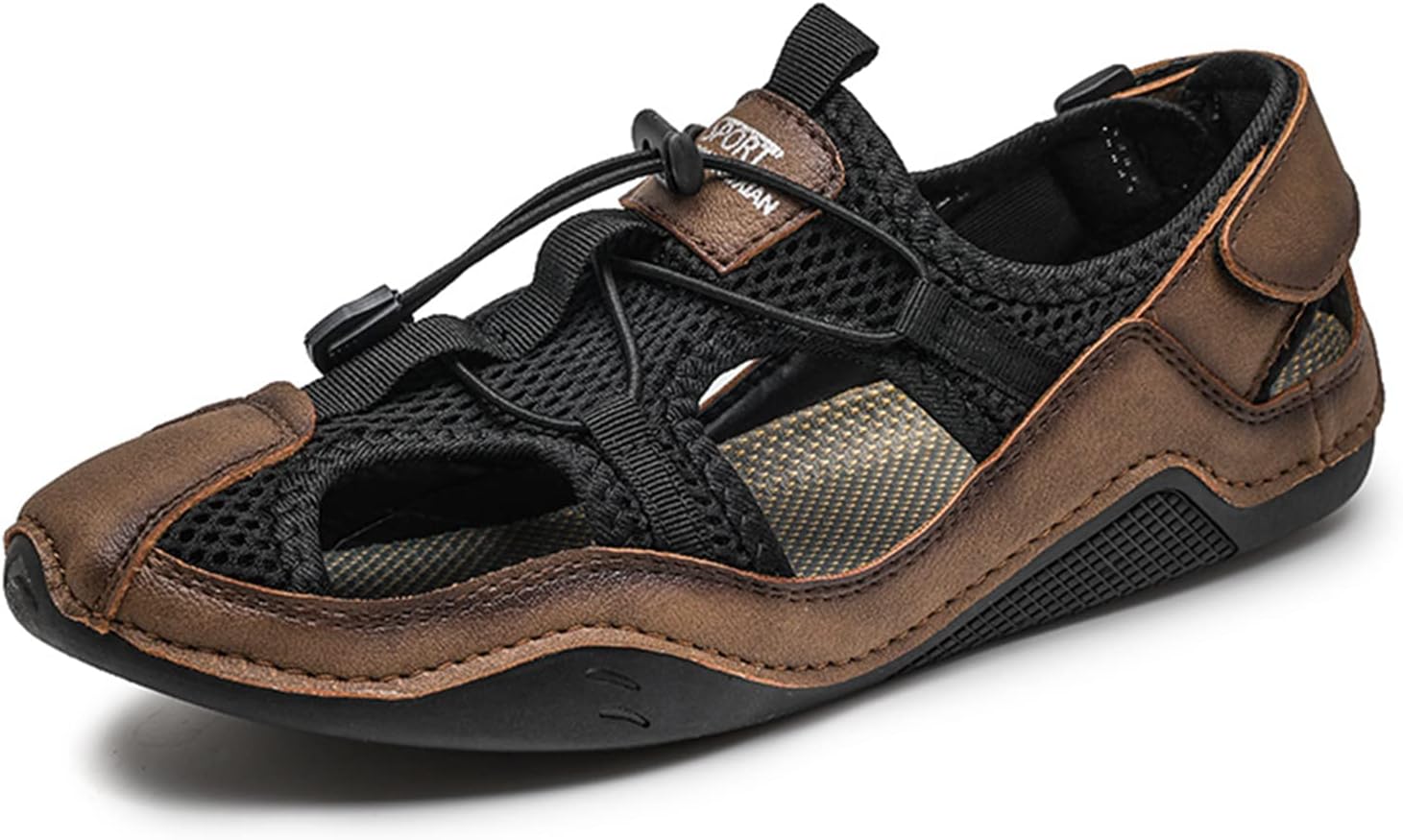 

Мужские походные сандалии ручной работы из натуральной кожи, спортивные сандалии с закрытым носком для ходьбы, нескользящие, рыбацкие, пляжные и водные туфли Abborora, хаки