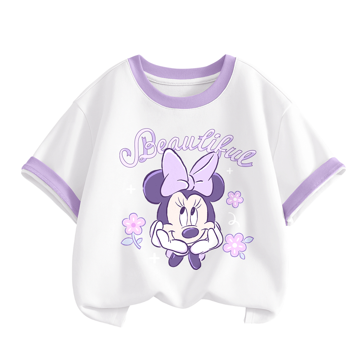 

Детская футболка с круглым вырезом, тонкие Disney, di flower dream белый фиолетовый