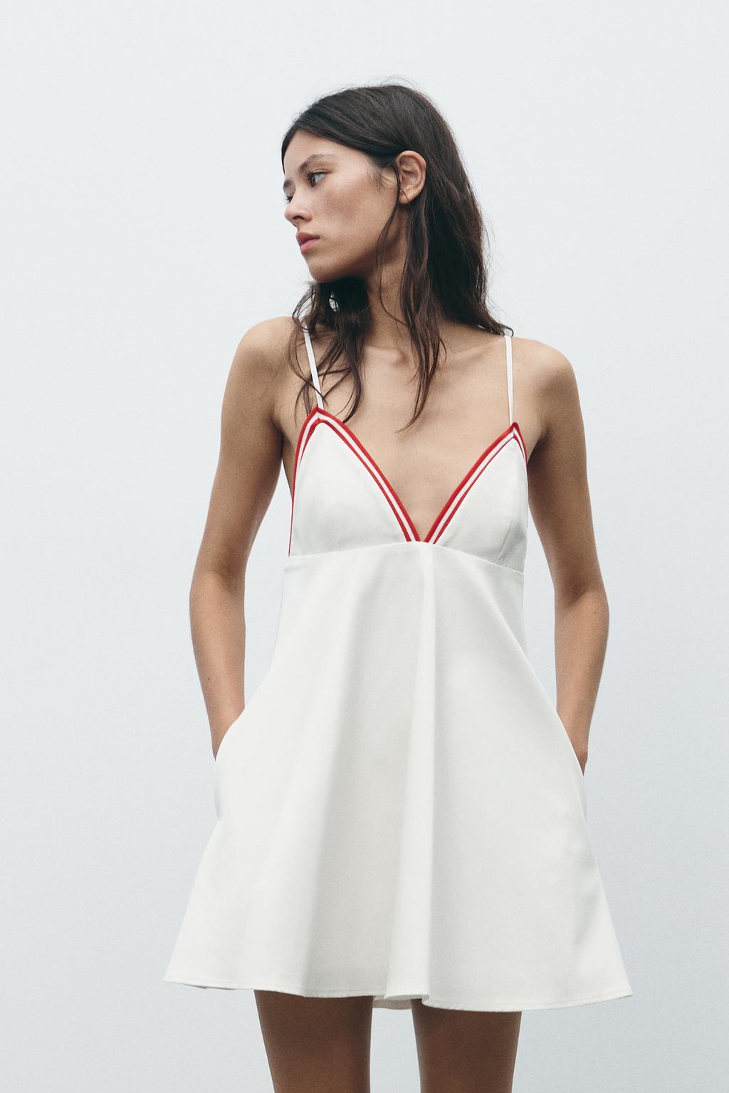 

Контрастное мини-платье в рубчик ZARA, белый