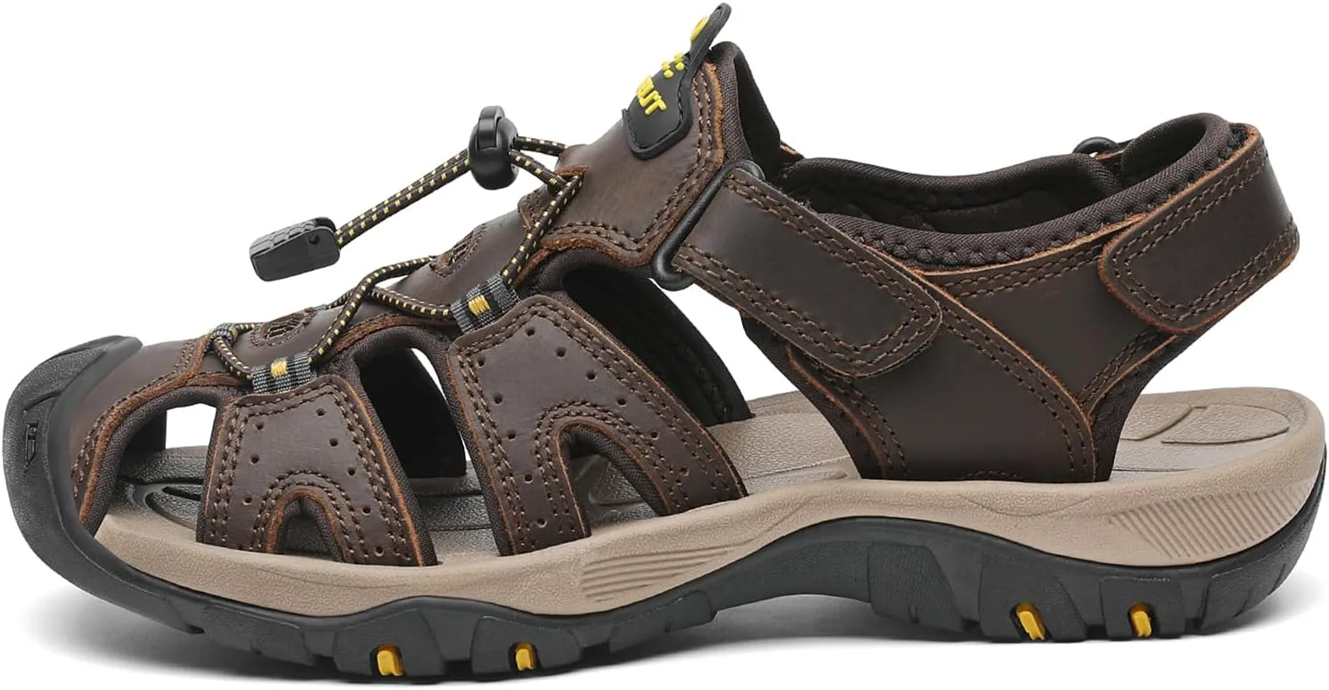 

Мужские спортивные сандалии FLARUT для активного отдыха, походов, с закрытым носком, кожаные, легкие, для прогулок по тропам, повседневные сандалии, водоотталкивающие, коричневый