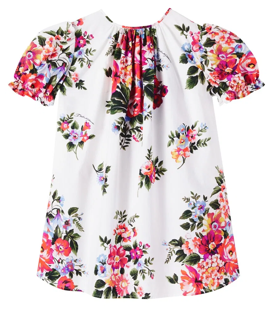 Платье из хлопкового поплина с цветочным принтом Dolce&Gabbana Kids, мультиколор