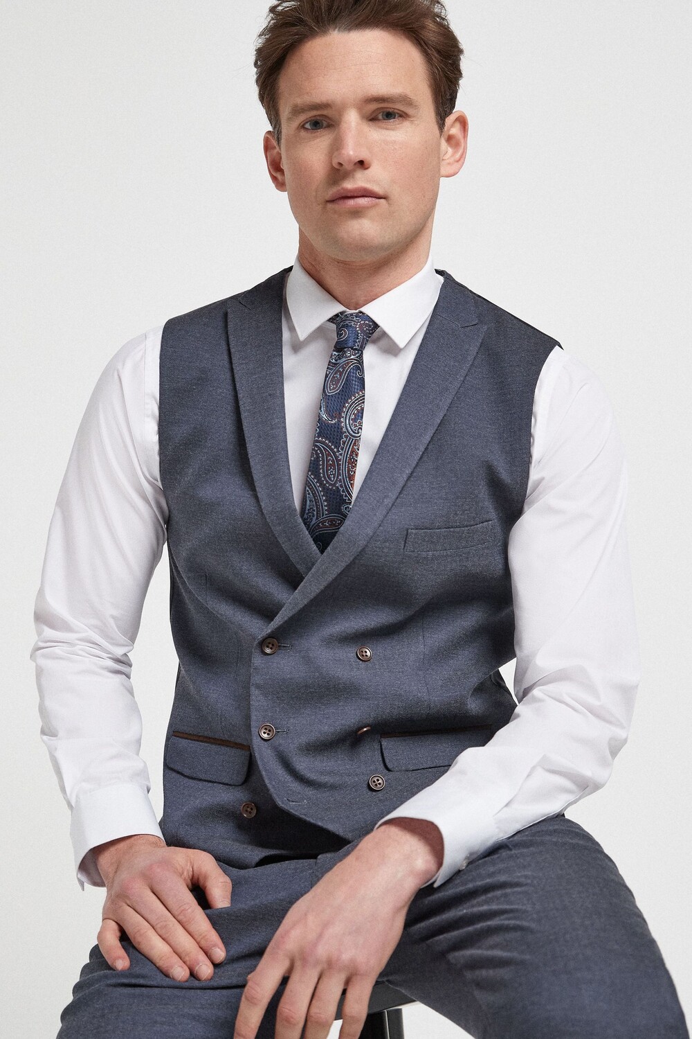 

Костюмный жилет с узором елочка Next, синий