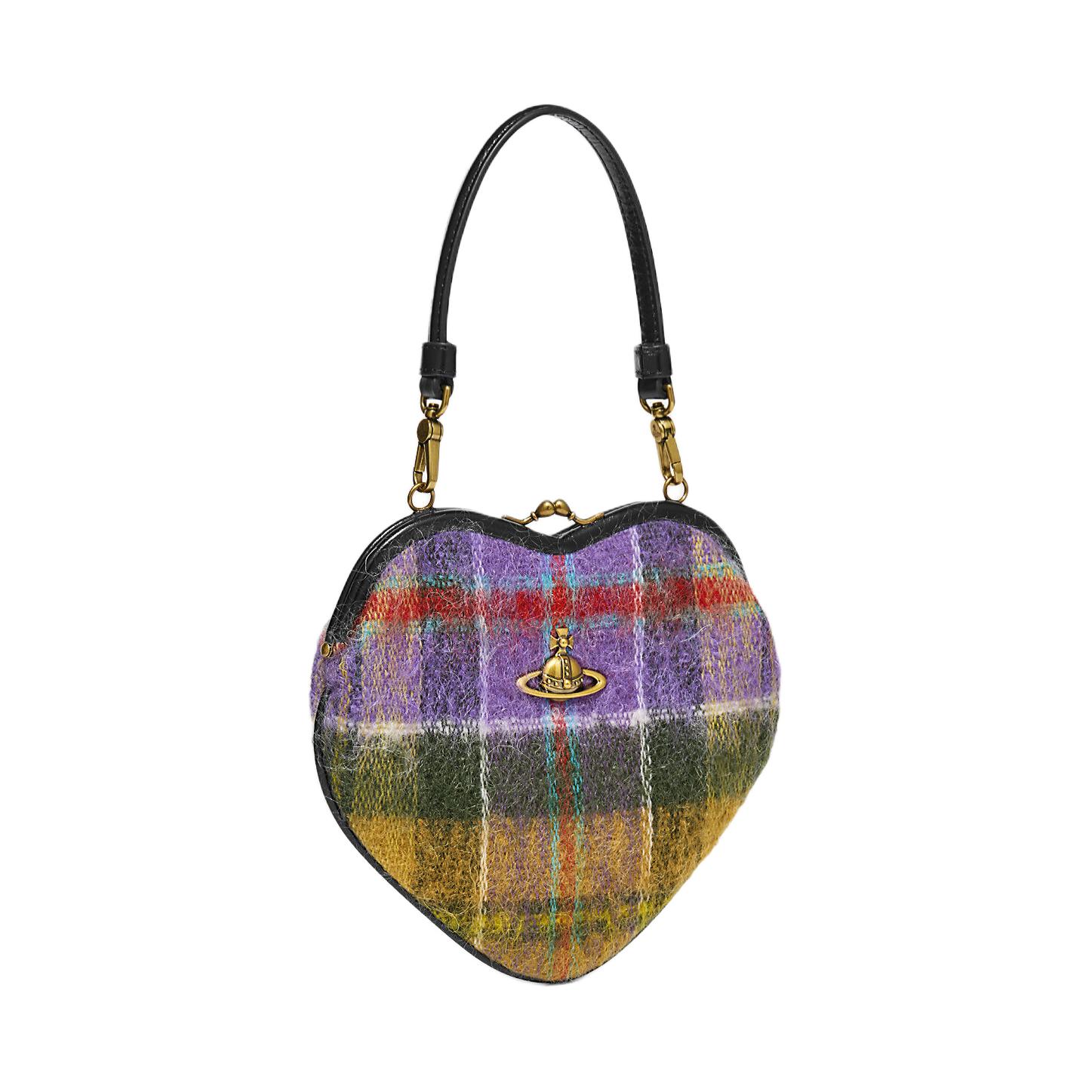 Сумка Vivienne Westwood в форме сердца из шерсти, женская через плечо фиолетовая и разноцветная — фото 3