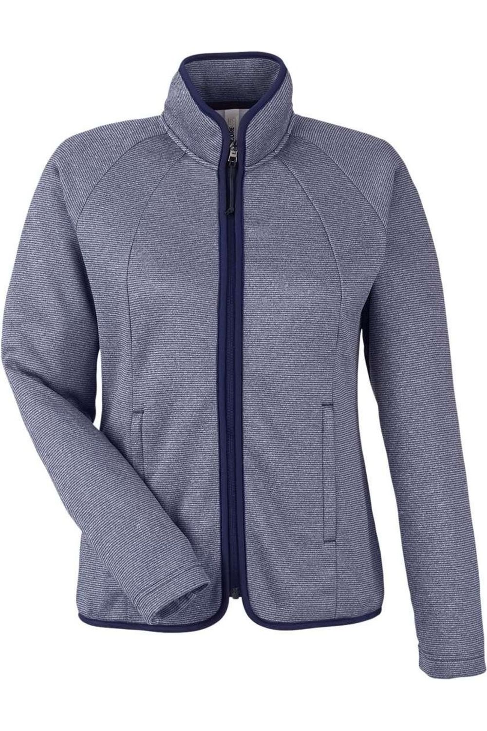 

Женская футболка CORE365 Venture с меланжевой полосой и застежкой-молнией, классический темно-синий/белый