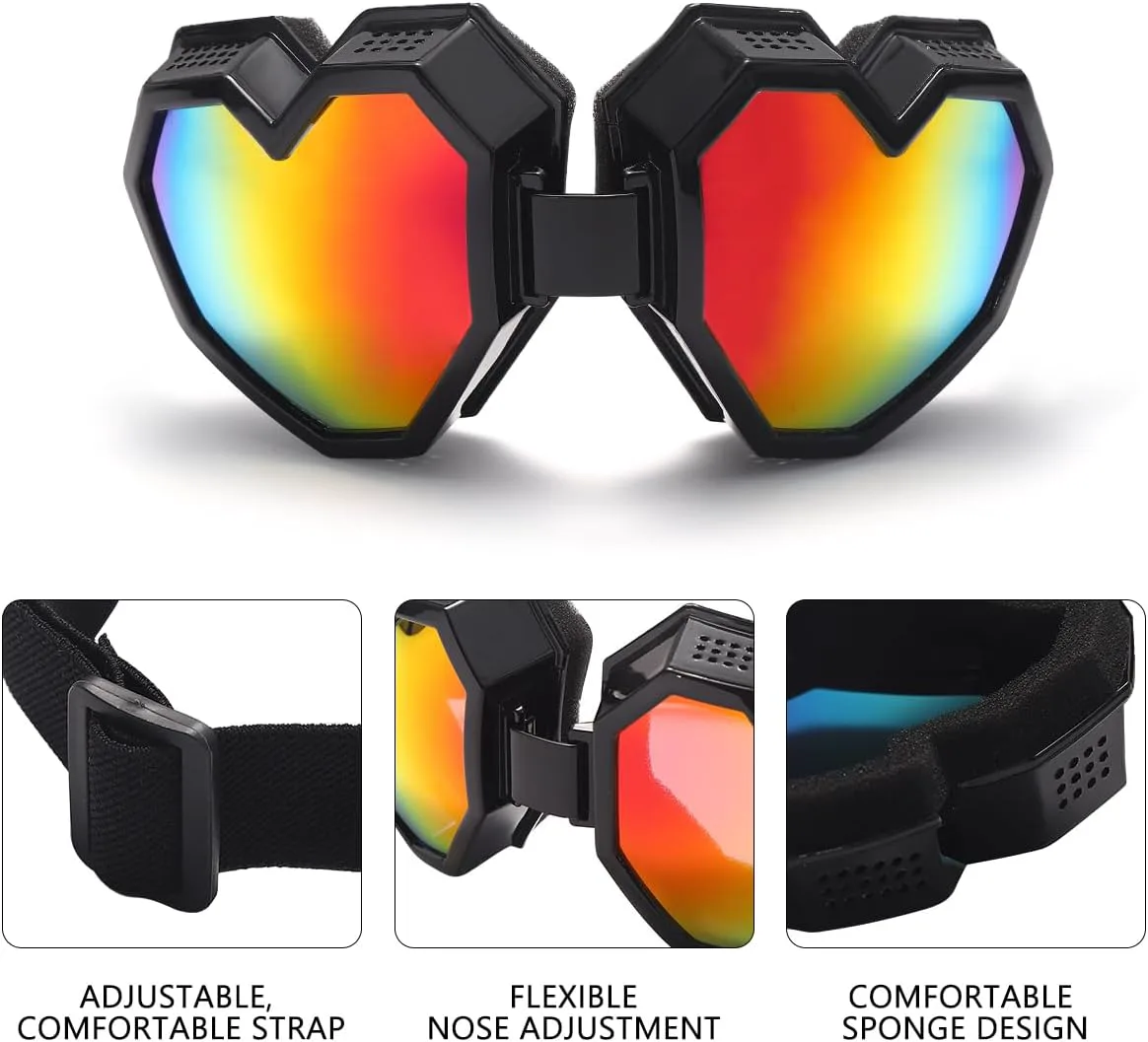 

Солнцезащитные очки в форме сердца, модные горнолыжные очки большого размера, очки для женщин и мужчин, забавные очки GUVIVI, Black - Colorful Mirrored Lens