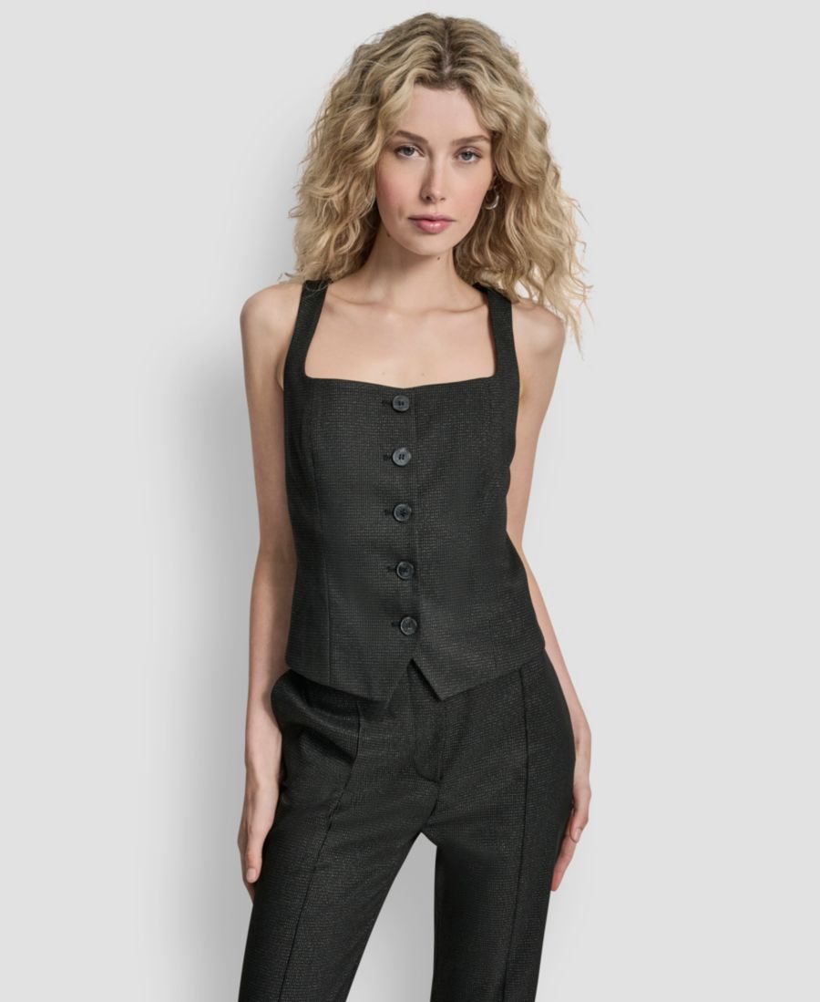 

Женский жилет без рукавов на пуговицах спереди DKNY, Black/silver