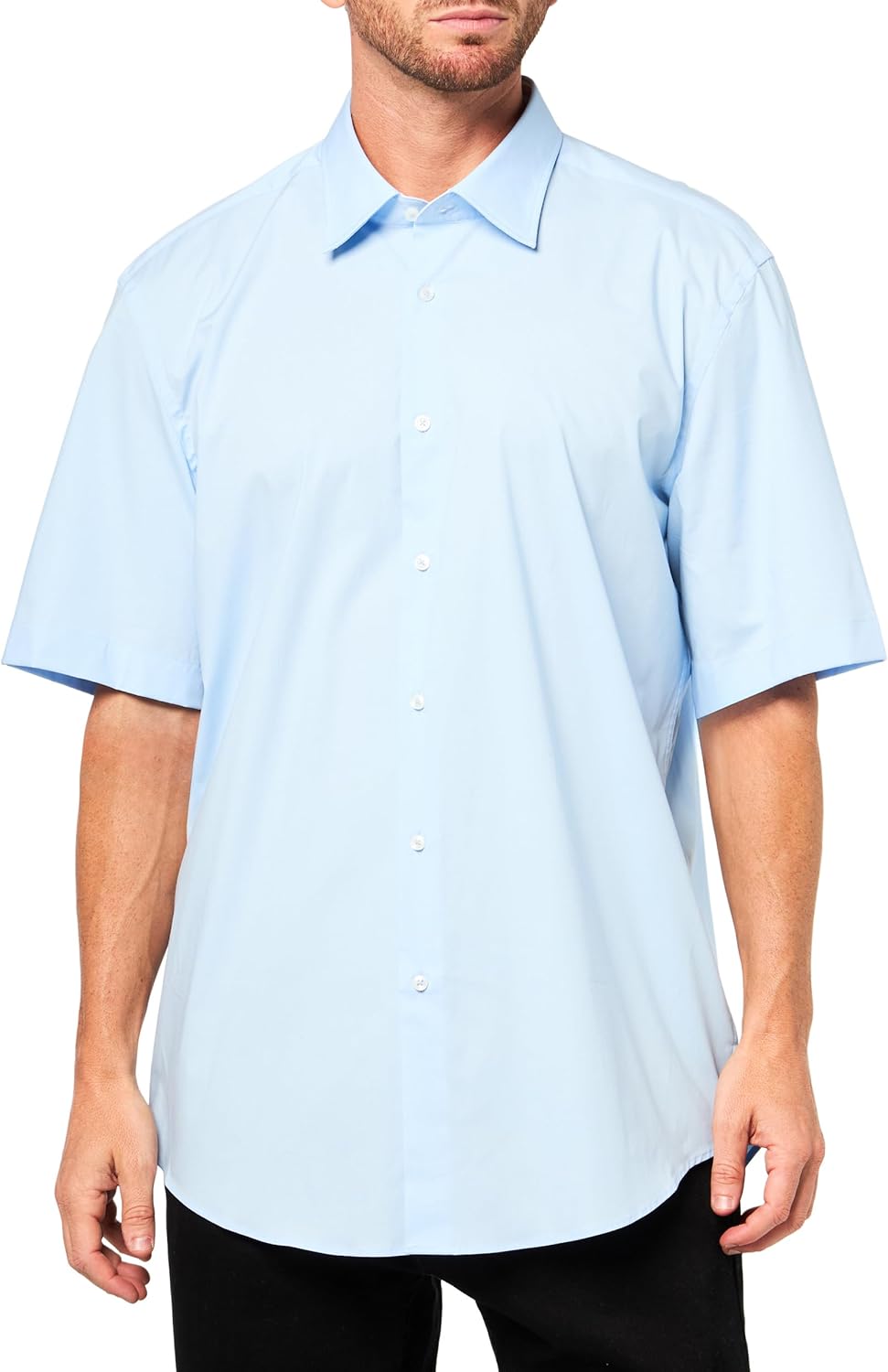 

BOSS мужская растягивающаяся поплиновая рубашка с коротким рукавом на пуговицах, Pastel Blue