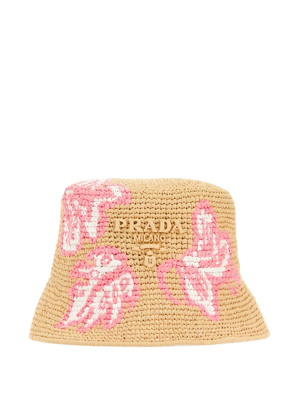 

Вязаная крючком шляпа-ведро с цветочной вышивкой Prada, нейтральный
