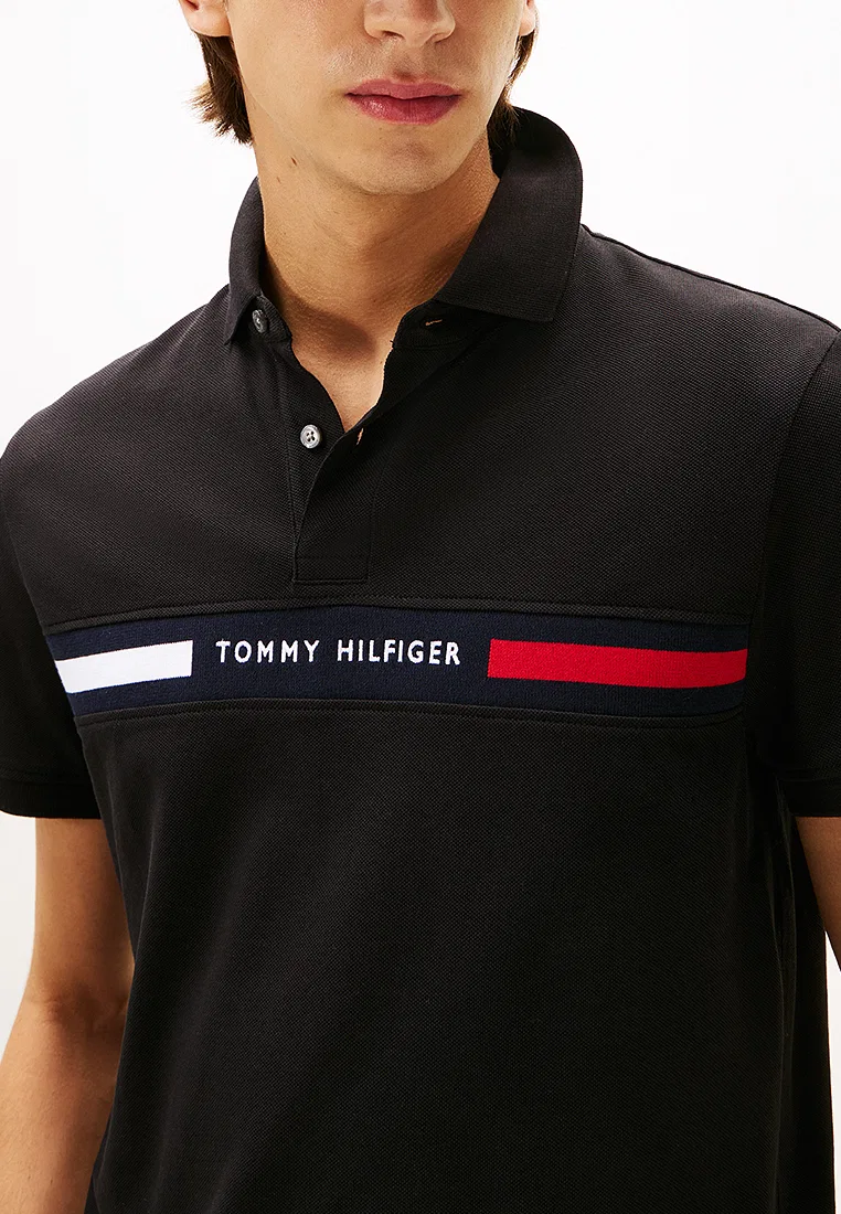 Поло Tommy Hilfiger, с вставкой на груди, Chest Insert, черный — фото 3