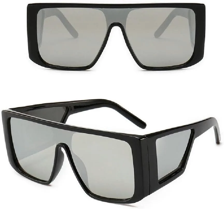 

Солнцезащитные очки SagaSave, квадратные, плоская верхняя часть, большая черная оправа, защита UV400, для мужчин и женщин, цвет: черная оправа, серебристые линзы