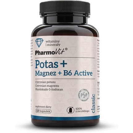 

Калий 500 мг, Магний 94 мг, Витамин B6 5,6 мг Pharmovit