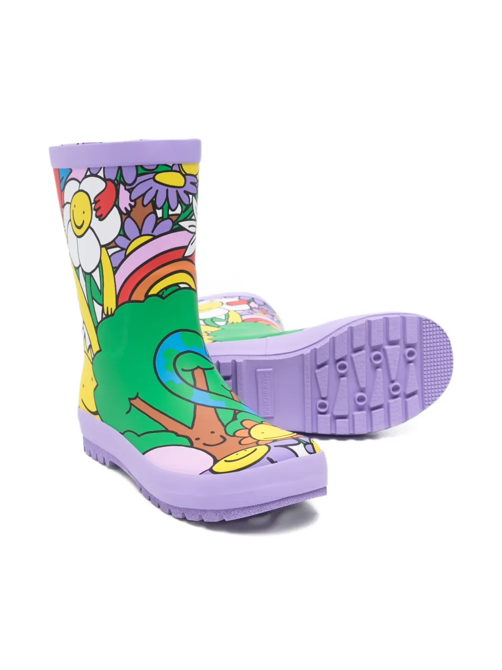 Резиновые сапоги с принтом «Happy Print» Stella McCartney Kids, фиолетовый — фото 2