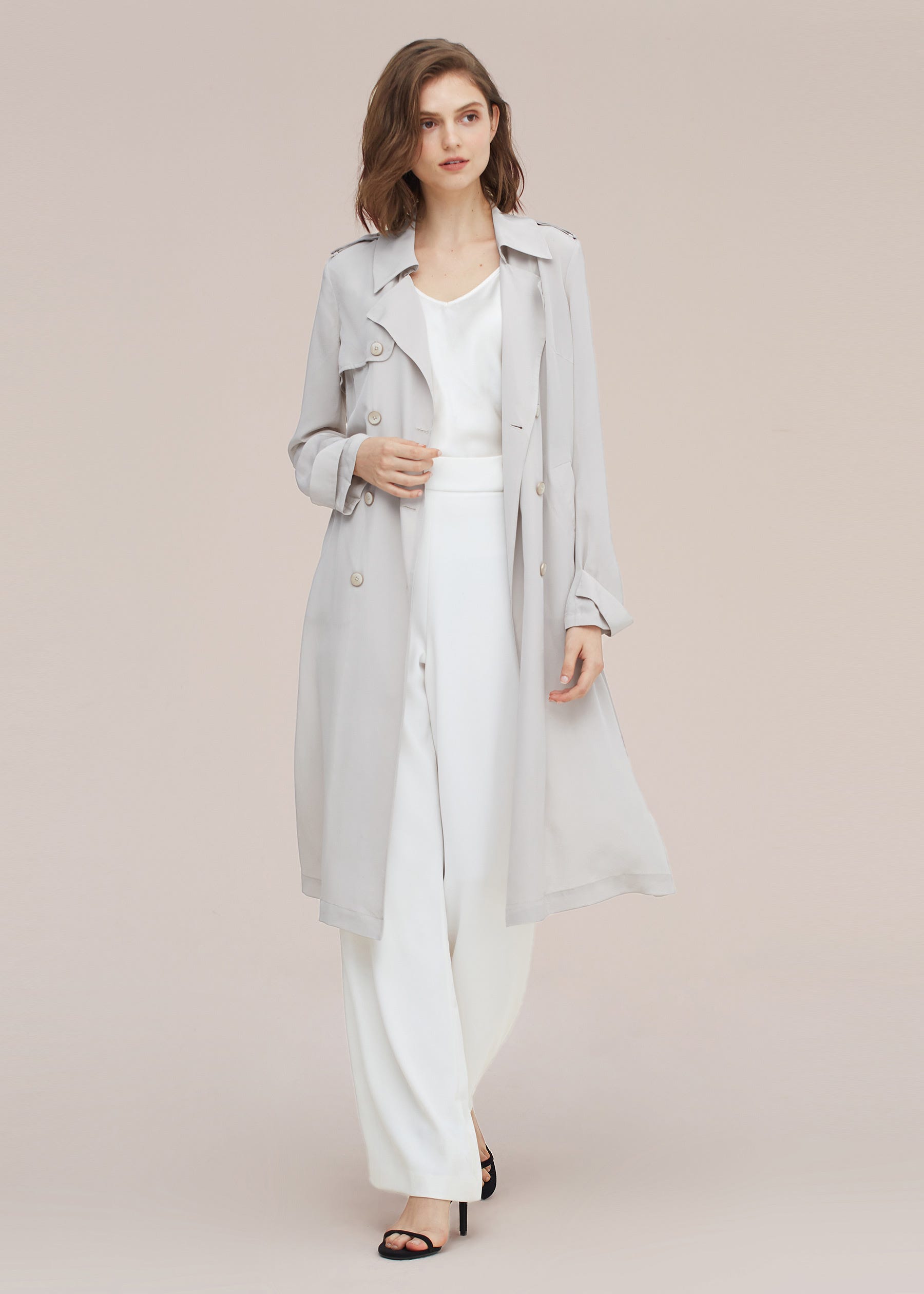 

Классический женский двубортный шелковый тренчкот LILYSILK, цвет pale-gray