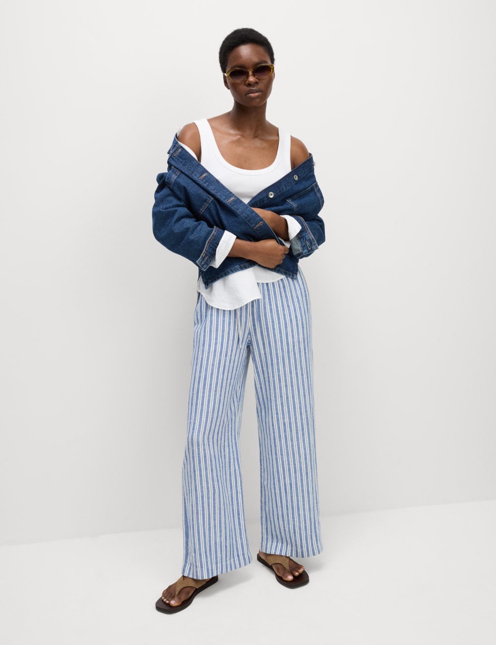 

Широкие брюки из льняной смеси Marks & Spencer, цвет Navy stripe