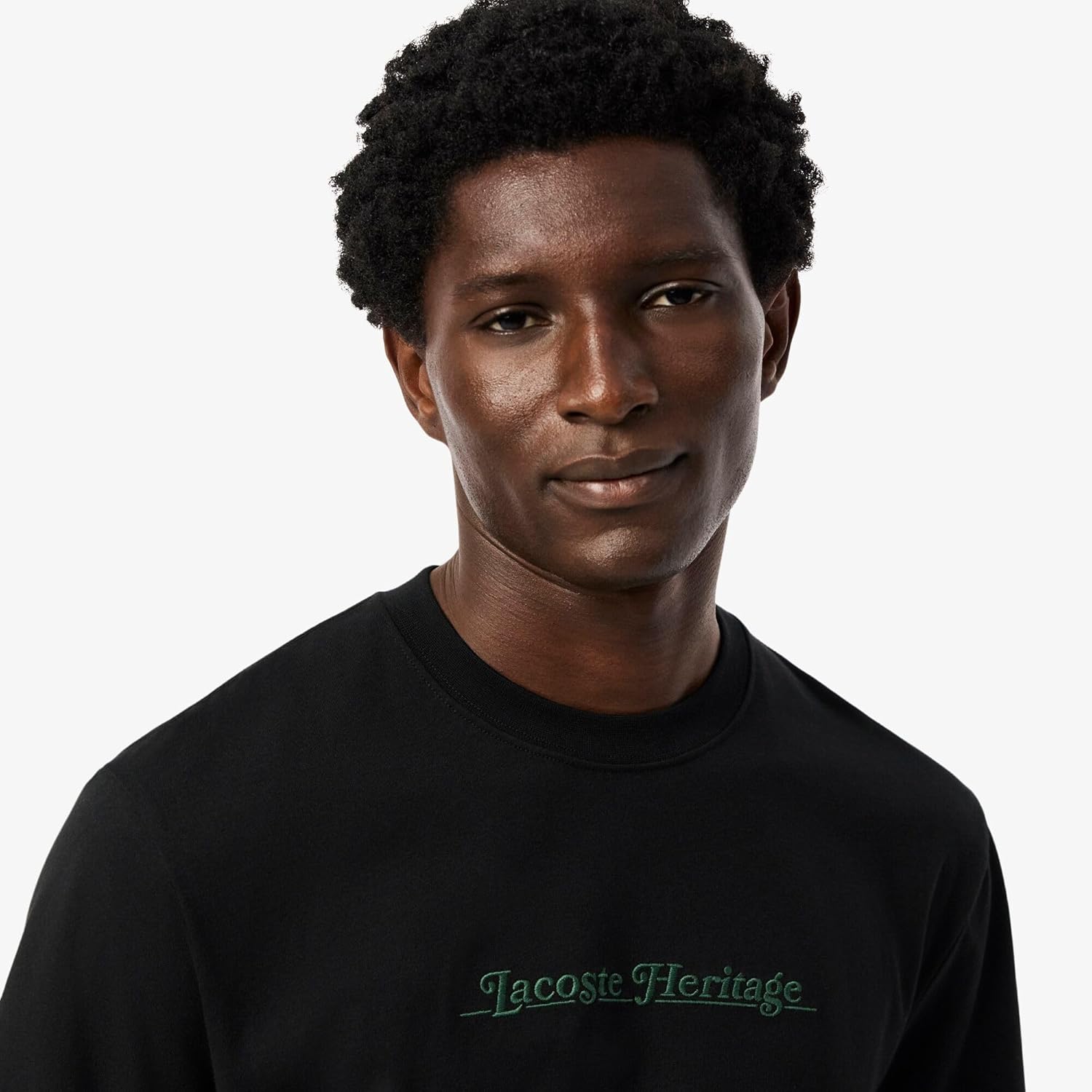 Мужская повседневная футболка Lacoste с логотипом Heritage, вышитым нашивками, черный — фото 2