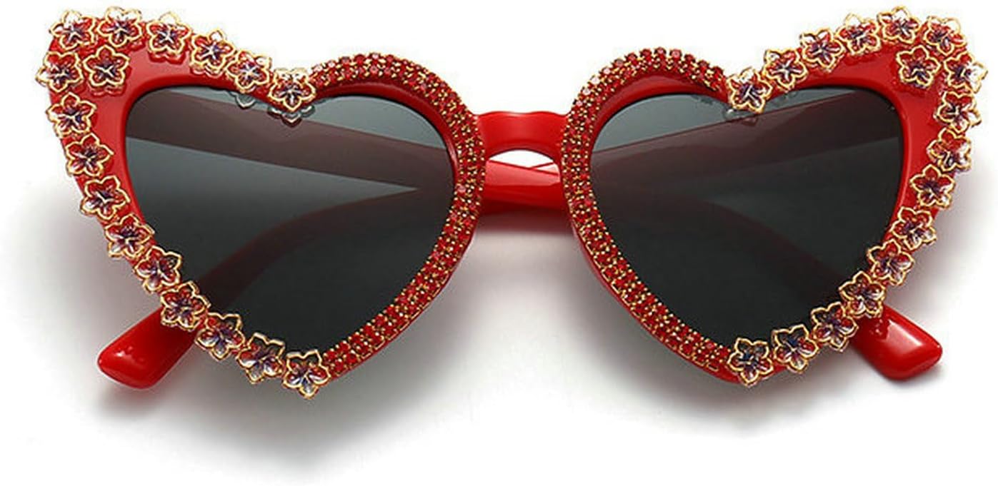 

COTIA Уникальные изысканные сверкающие солнцезащитные очки с бриллиантами в форме сердца и цветов, женские, персиковые, с сердечками, модные солнцезащитные очки с блестками, Red