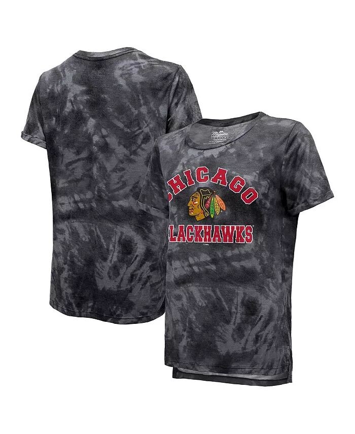 

Черная женская футболка Chicago Blackhawks Boyfriend Tie-Dye Tri-Blend Majestic