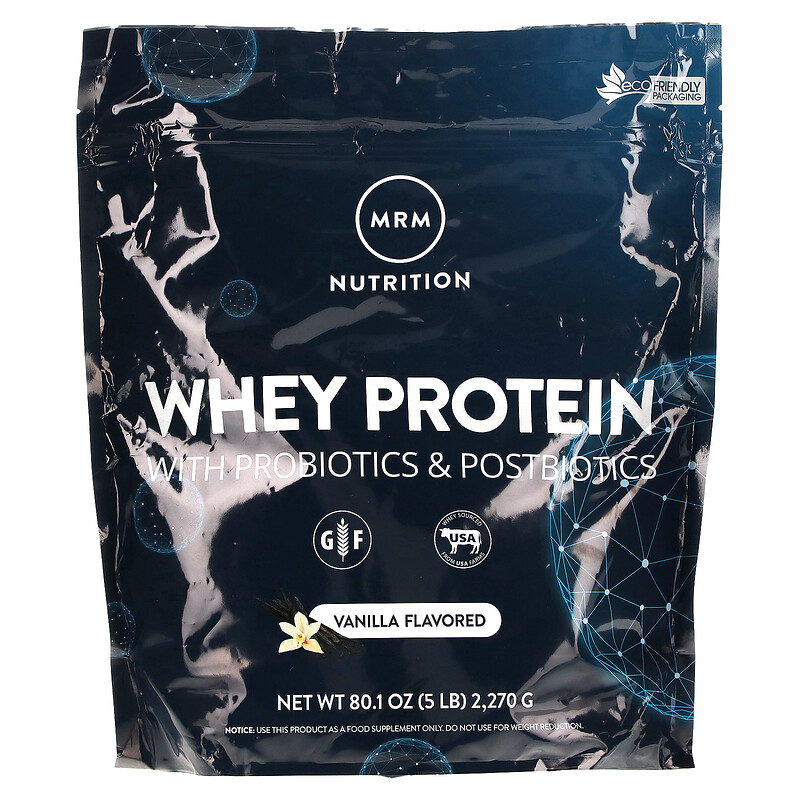 

MRM Nutrition, Сывороточный протеин с пробиотиками и постбиотиками, ваниль, 2270 г (80,1 унции)