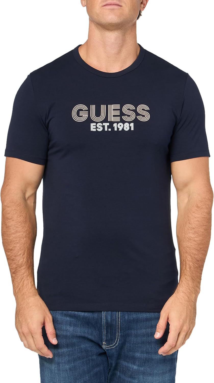 

Мужская футболка GUESS Eco с круглым вырезом, классический дизайн, Smart Blue, Синий, Мужская футболка GUESS Eco с круглым вырезом, классический дизайн, Smart Blue