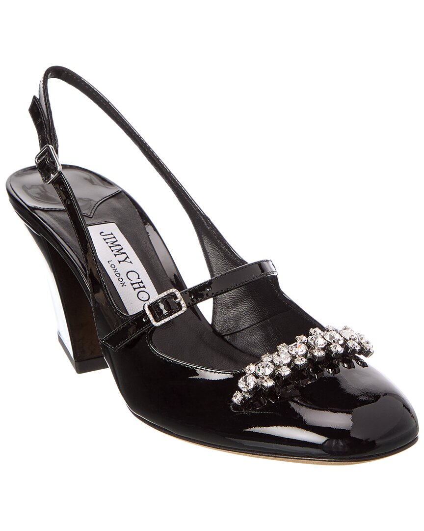 Патентованные туфли-лодочки Jimmy Choo Belinda 70 с ремешком на пятке, черный
