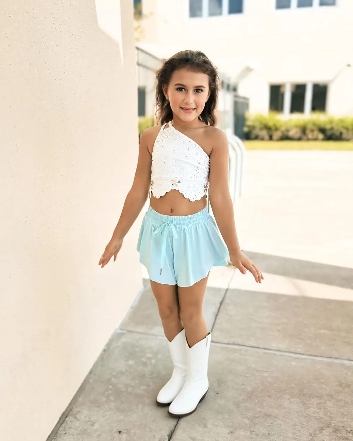 Шорты для девочек Stelle Flowy Shorts с карманами, Light Blue — фото 2