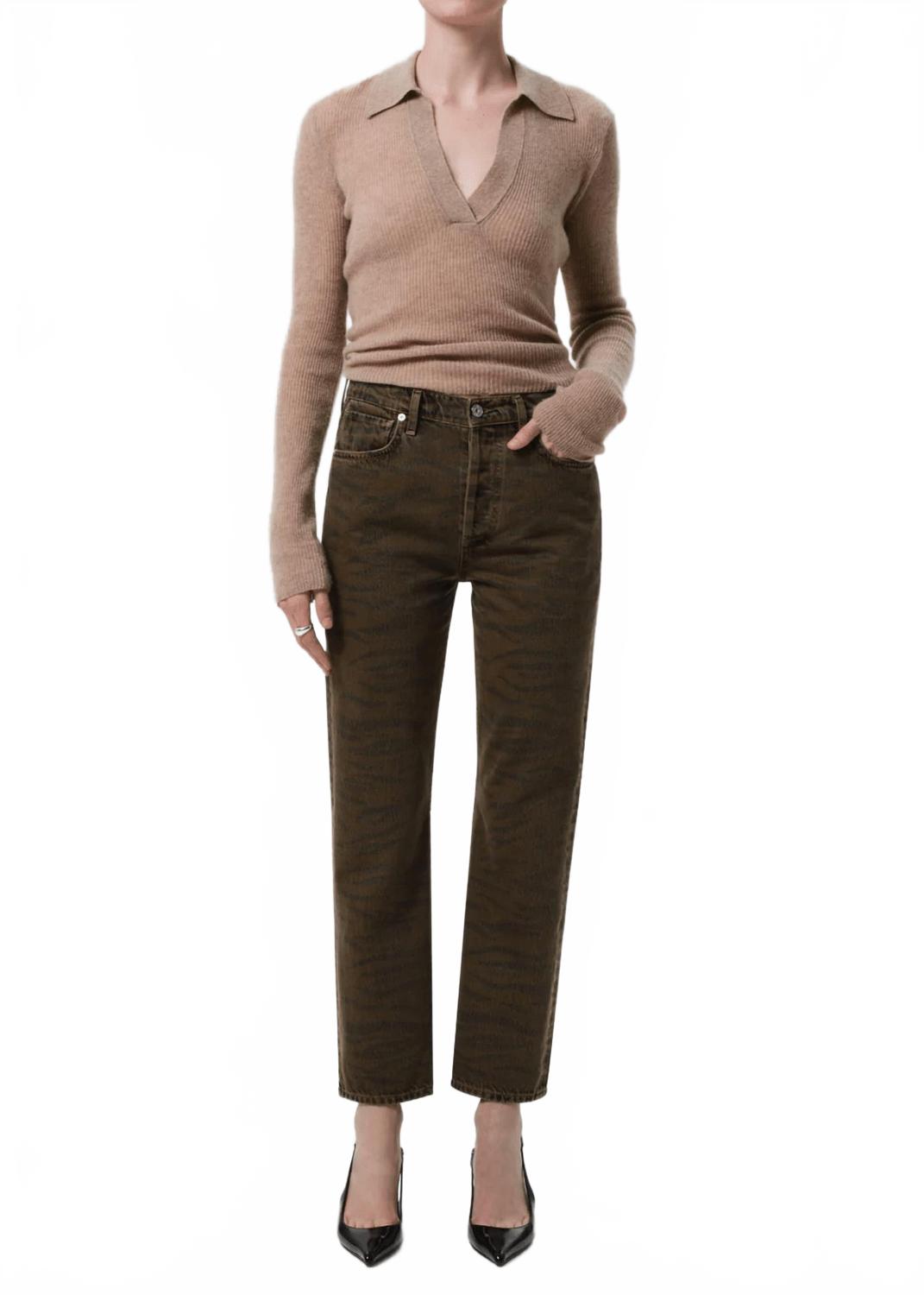 

Citizens of Humanity Джинсы Blaine High Rise Straight Jeans цвета «оливковый зебровый»