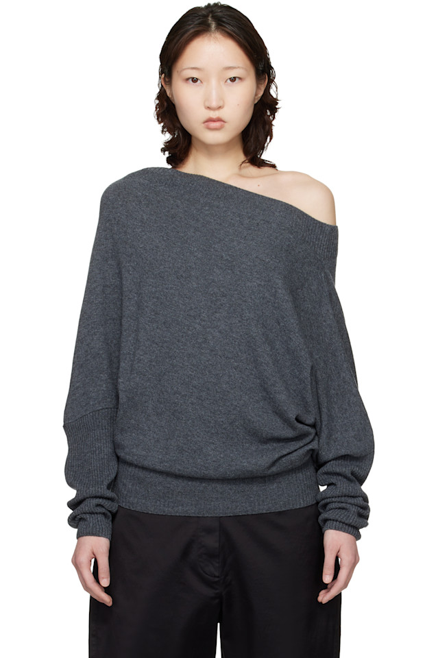 

Cordera Серый свитер из мериносовой шерсти с открытыми плечами