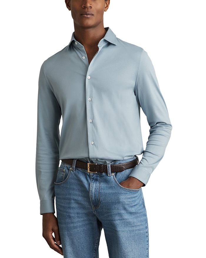 

Герцог Slim Fit Мягкая трикотажная рубашка на пуговицах REISS, синий