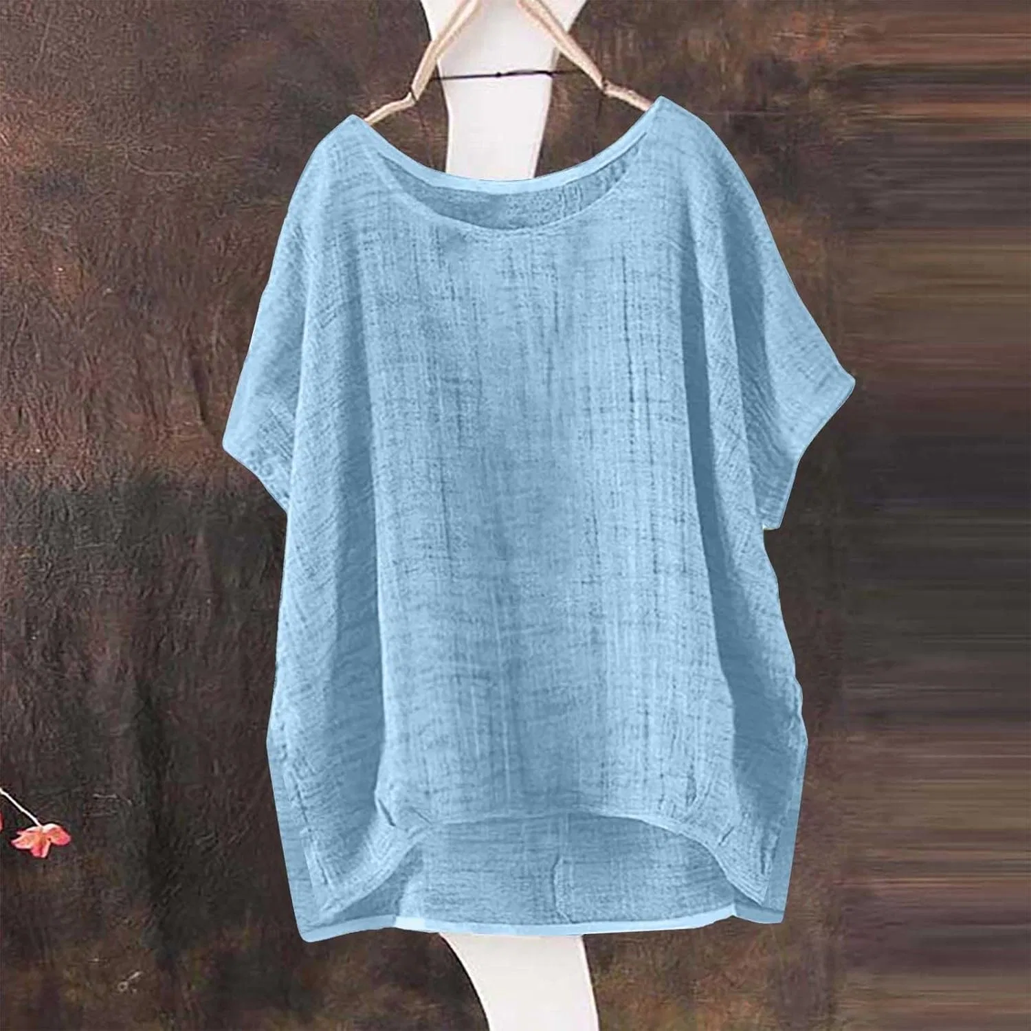 Блуза из хлопка с коротким рукавом, свободного кроя, Light Blue — фото 2