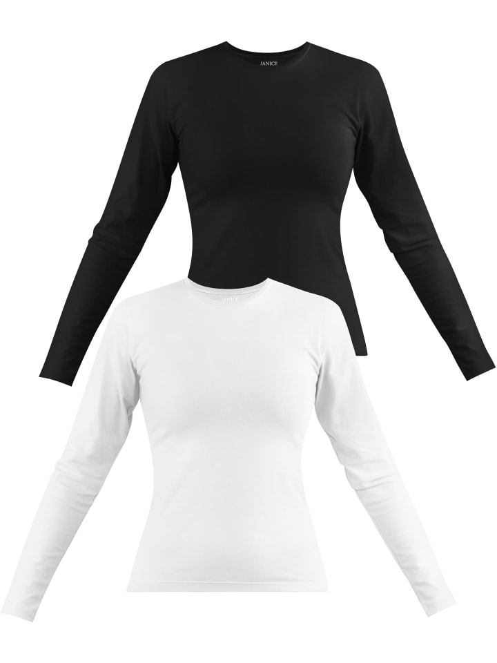 

Лонгслив Janice 2 x Damen Langarmshirt hochgeschlossen Niska, цвет Schwarz/Weiß