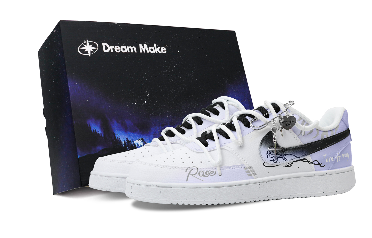 

Nike Кроссовки Court Vision 1 мужские низкие черно-бело-фиолетовые, цвет Black White Purple