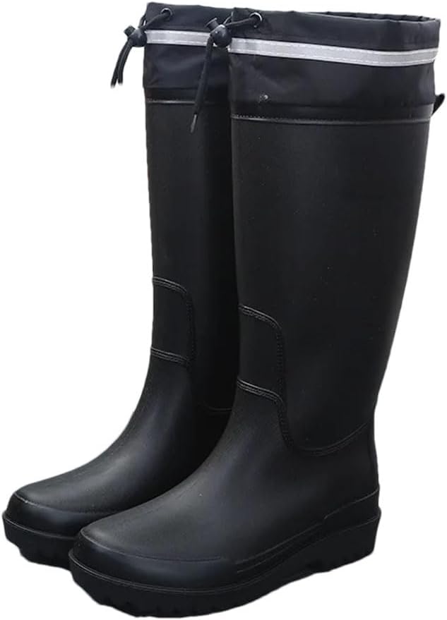 

Мужские дождевые туфли для взрослых, средняя длина, водонепроницаемые, мягкие и противоскользящие с толстой подошвой, дождевые ботинки Generic, черный