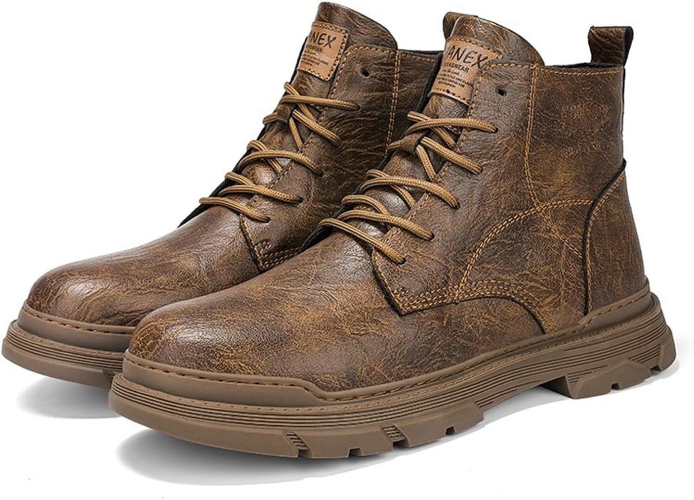 

Мужские кожаные байкерские боевые ботинки с шнуровкой, ретро, с круглым носком, подошвой с протектором, ботинки чукка до щиколотки, повседневные, водонепроницаемые, оксфорды, ботинки Dmgyck, коричневый