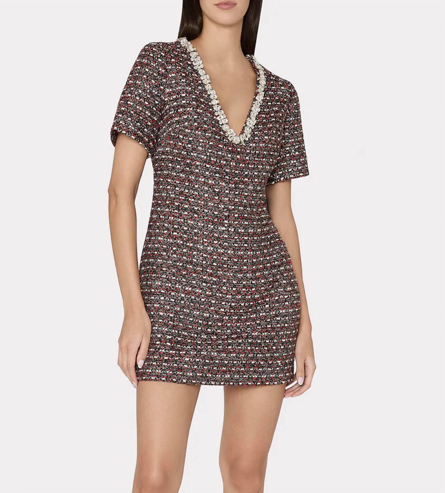 

Платье Nyla Tweed Crystal в цвете Scarlet Multi MILLY