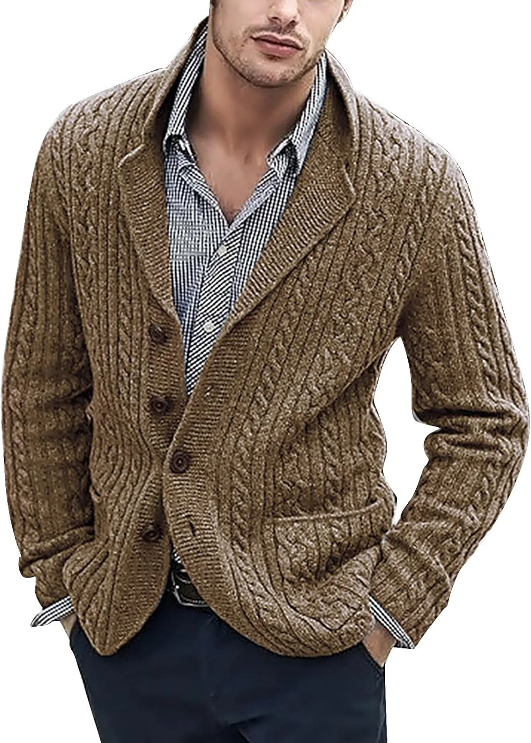 

Мужской кардиган-свитер Slim Fit с длинными рукавами и карманами xoxingysm