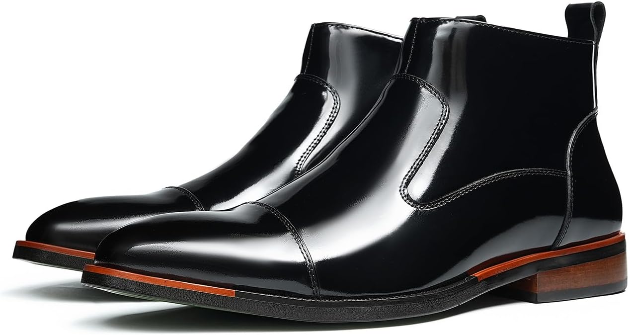 

Мужские ботинки Santimon Chelsea из лакированной кожи - блестящие черные ботинки на молнии сбоку для делового, свадебного, вечернего и повседневного модного образа