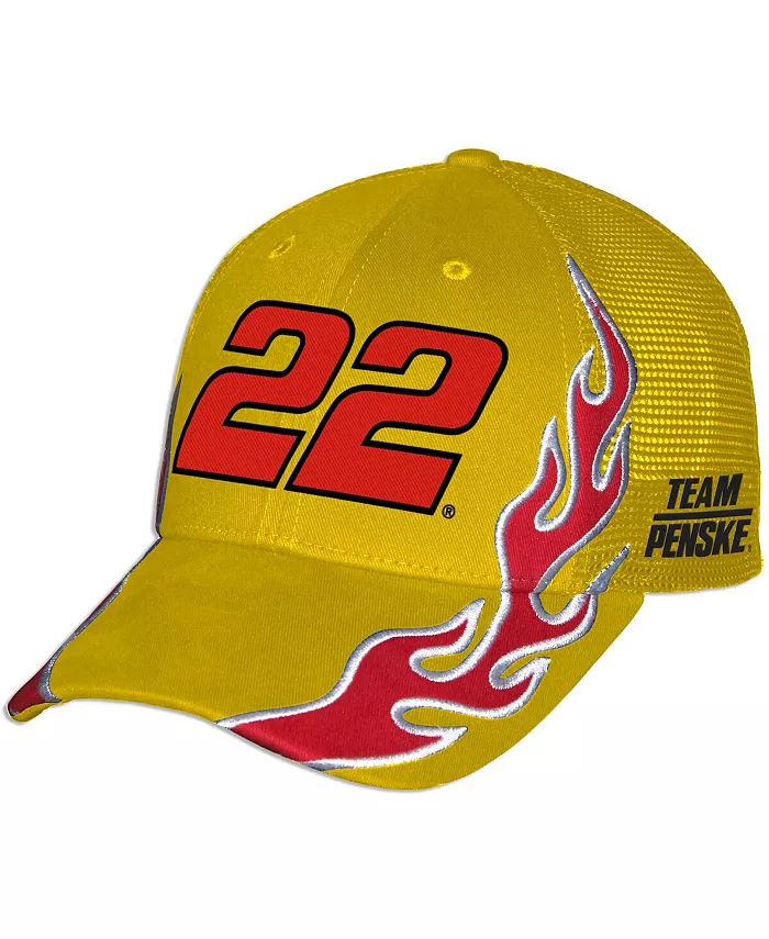 

Мужская и женская желтая кепка Joey Logano Shell Pennzoil Flame Trucker Adjustable Checkered Flag Sports