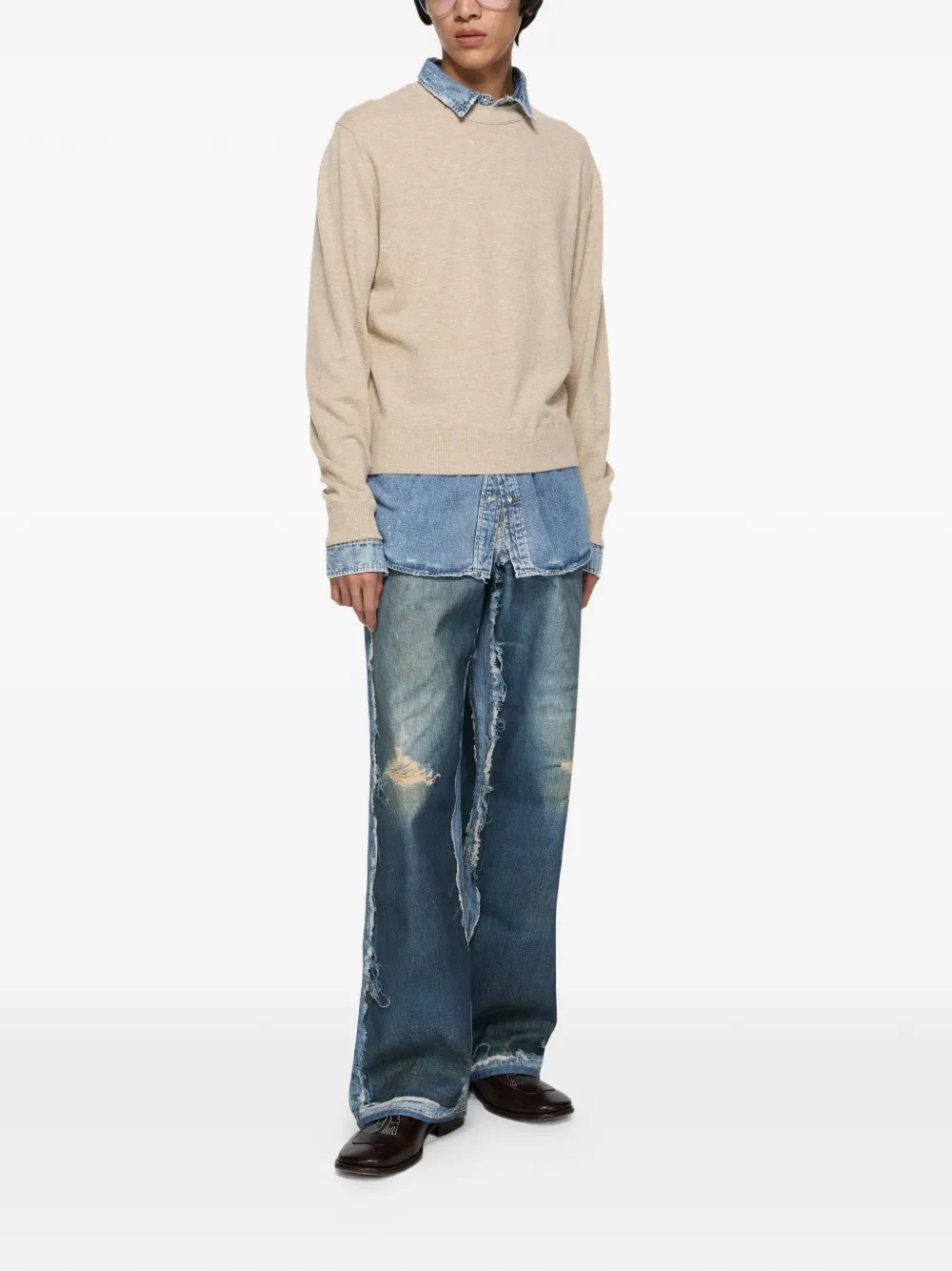 Многослойный свитер с v-образным вырезом Acne Studios, бежевый — фото 3