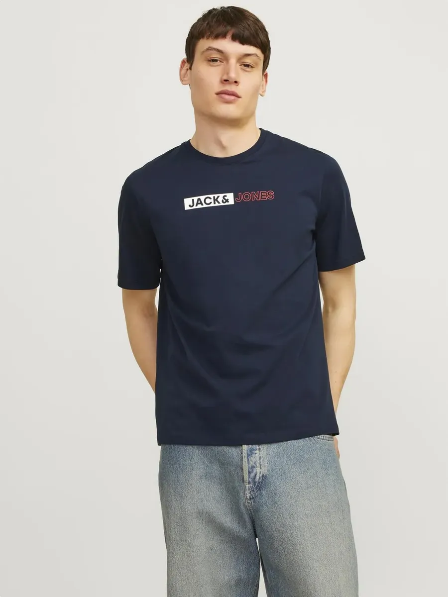 

Рубашка с круглым вырезом Jack & Jones "JJECORP LOGO TEE PLAY SS O-NECK NOOS", синий